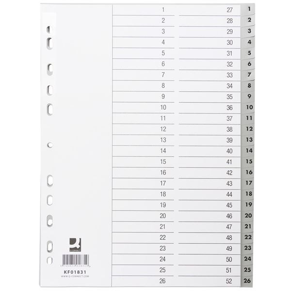 Plast.rozlišovače Q-Connect-A4,bílošedé,sada 1-52