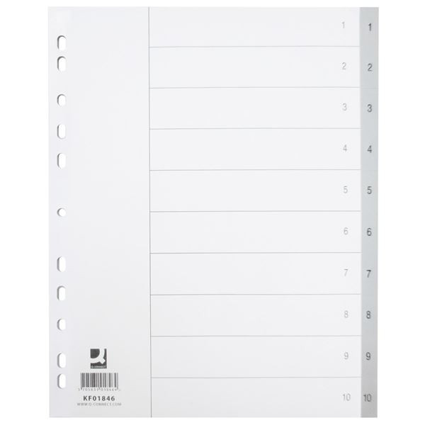 Plast.rozlišovače Q-Connect - A4+, šedé, sada 1-10