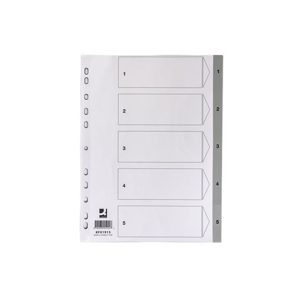 Plast.rozlišovače Q-Connect-A4, bílošedé, sada 1-5