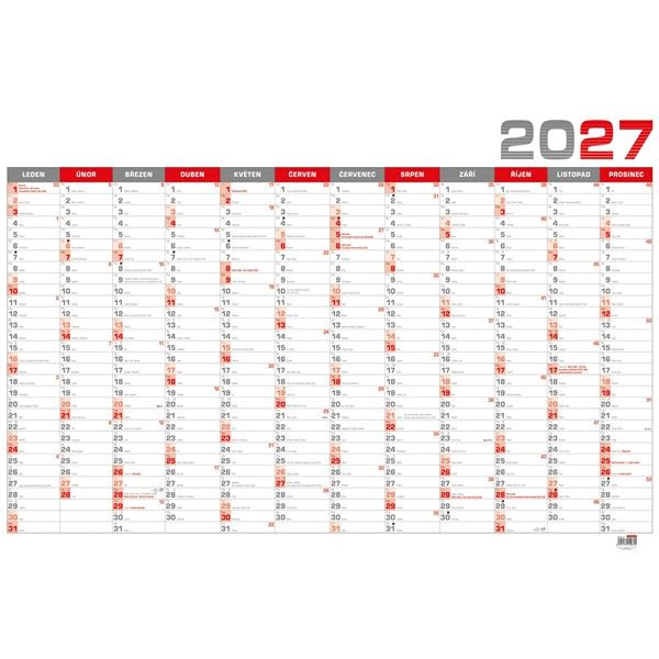 Nástěnný roční kalendář 2027 - B1, červený