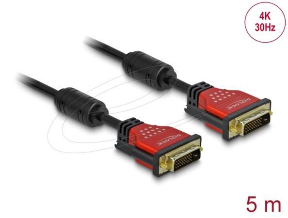 Delock Kabel DVI 24+1 samec > DVI 24+1 samec 5 m červený kovová spona