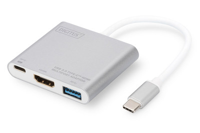 DIGITUS USB Type-C Multi Adaptér 4K 30 Hz HDMI 1 Port USB C pro PD 61W a Data, 1 USB 3.0 port Chipset VL102 / PS176 / VL210