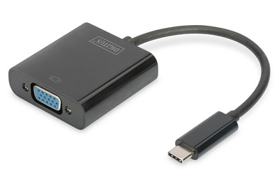 DIGITUS Adaptér USB typu C na VGA, délka kabelu Full HD 1080p: 19,5 cm, černá