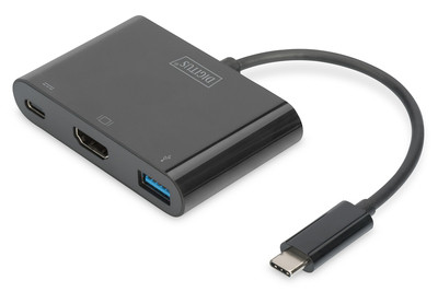 DIGITUS USB typ C Multiportový adaptér HDMI  4K@30 Hz 1x HDMI, 1x port USB-C (PD), 1x USB 3.0