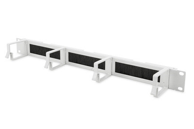 DIGITUS Panel pro vedení kabelů 1U s kartáčovými průchody 4x hliníkové kabelové kroužky 44x60 mm, šedá (RAL 7035) barva šedá (RAL 