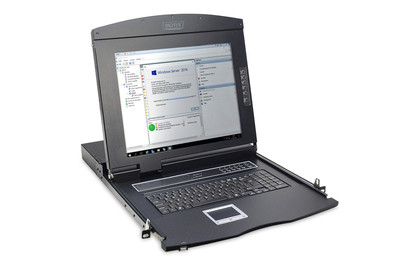 DIGITUS Professional Modular console with 17" TFT (43,2cm), 16-port. Cat.5 KVM & Touchpad, german keyboard
