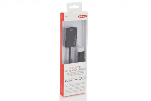 Ednet kabelový adaptér DisplayPort, DP samec - HDMI 2.0 typ A samice, 0,2 m, se zámkem, aktivní, CE, zlato, bl