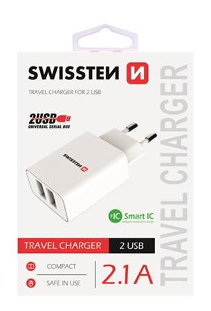 SWISSTEN SÍŤOVÝ ADAPTÉR SMART IC, CE 2x USB 2,1 A POWER BÍLÝ