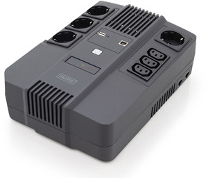 DIGITUS UPS vše-v-jednom, 800VA / 480W, LED 12V / 9Ah x1, 4x CEE 7 / 7,3x IEC C13, USB, RJ45
