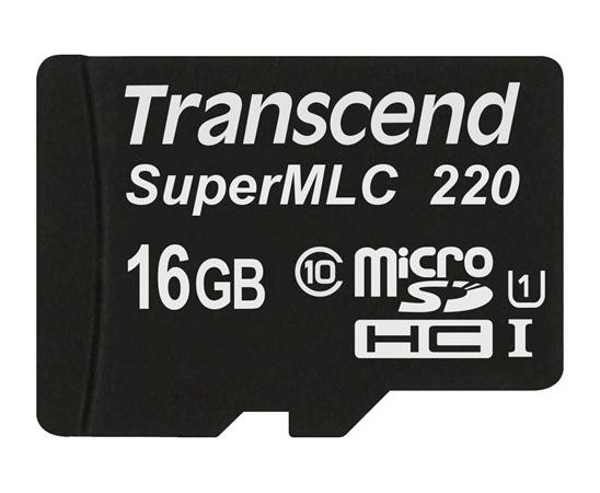 Transcend 16GB microSDHC220I UHS-I U1 (Class 10) SuperMLC průmyslová paměťová karta, 80MB/s R, 45MB/s W, černá