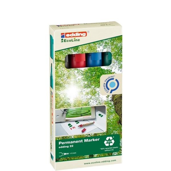 Permanentní popisovač Edding Ecoline 22, 4 barvy