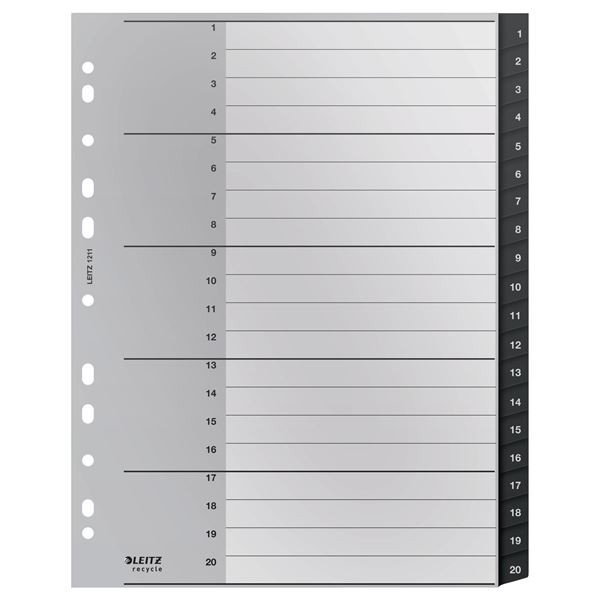Plast.rozliš.Leitz RECYCLE-A4,eko.,sada 1-20,šedé