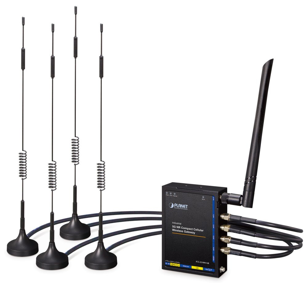 Planet ICG-2210W-NR kompaktní bezdrátová průmyslová brána, 2x1GBASE-T, 5G NR, 2x SIM, VPN, 9-36VDC, -40~75°C, IP30