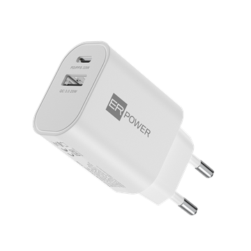 Dual GaN Charger 33W 1 USB-C/1 USB-A PD/PPS/QC - White