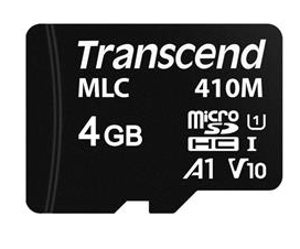 Transcend 4GB microSDHC410M UHS-I U1 (Class 10) A1 V10 MLC průmyslová paměťová karta (bez adaptéru), 100MB/s R, 22MB/s W