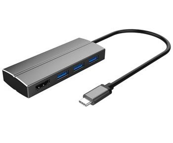 PremiumCord Adaptér USB 3.1 Type-C male na HDMI female + 3x USB 3.0, aluminum