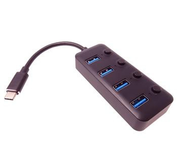 PremiumCord 5G SuperSpeed USB Hub Type C na 4x USB 3.1 A Gen1, vypínače portů