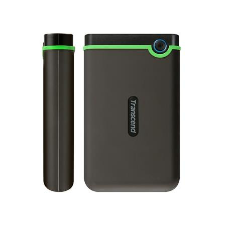 TRANSCEND 4TB StoreJet 25M3S SLIM, 2.5”, USB 3.0 (3.1 Gen 1) Externí Anti-Shock disk, tenký profil, šedo/zelený