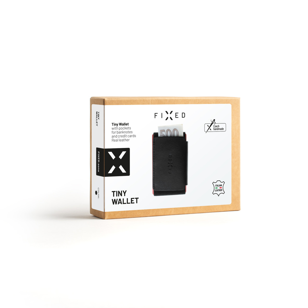 Kožená peněženka FIXED Tiny Wallet z pravé hovězí kůže, černá