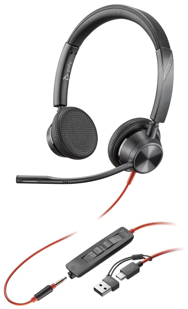 Poly Blackwire 3325 Stereo USB-C Headset +3.5mm Plug +USB-C/A Adapter