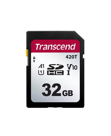 Transcend 32GB SDHC420T UHS-I U1 (Class 10) V10 A1 3K P/E 3D TLC paměťová karta, 100MB/s R, 85MB/s W, černá