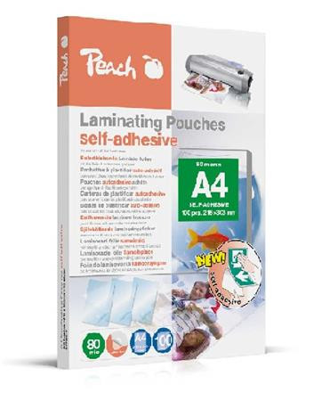 PEACH laminovací folie  A4 (303x216mm), 80mic, lesklé, samolepící, 100ks