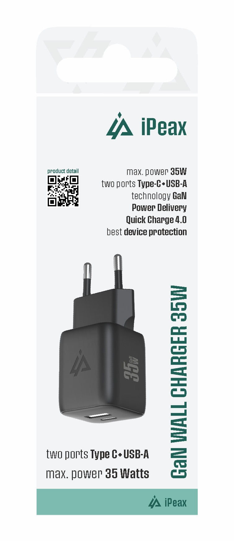 GaN SÍŤOVÁ NABÍJEČKA 35W (USB-C + USB-A) ČERNÁ
