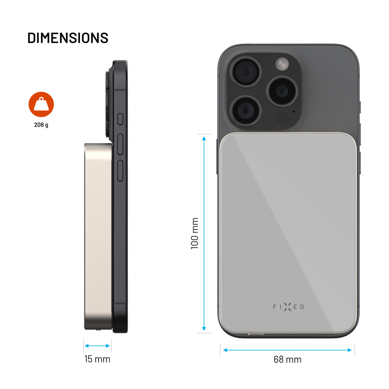 Powerbanka FIXED MagZen 10 Crystal s bezdrátovým nabíjením se standardem Qi2 a podporou MagSafe, 10 000 mAh, titanová