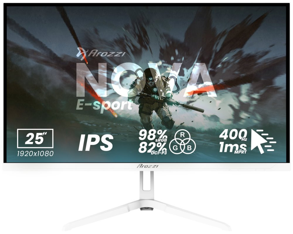 AROZZI NOVA herní monitor 24,5" 25T1K400 White/ LED/ IPS/ 1920x1080/ 400Hz/ 1000:1/ 1ms/ 2xHDMI/ 2xDP/ bílý
