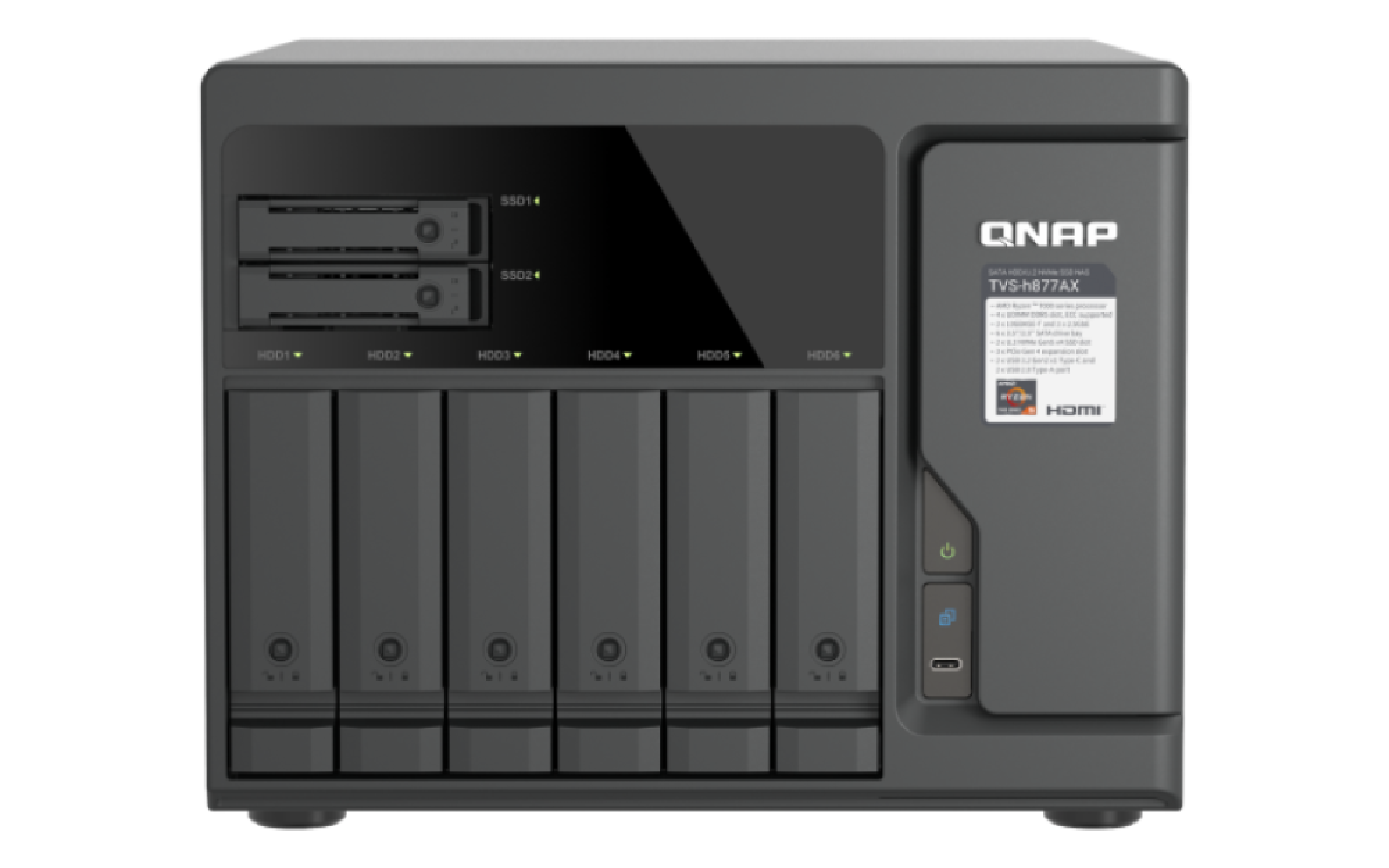 QNAP TVS-h877AX-R5-16G (AMD Ryzen 5, 16GB DDR5 RAM, 6x 3,5"+ 4x 2,5", 3x PCIe, 2x 2,5GbE, 2x 10GbE)