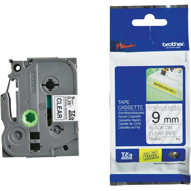 BROTHER extrémně přilnavá páska TZE-S121/ průsvitná-černá/ 9mm