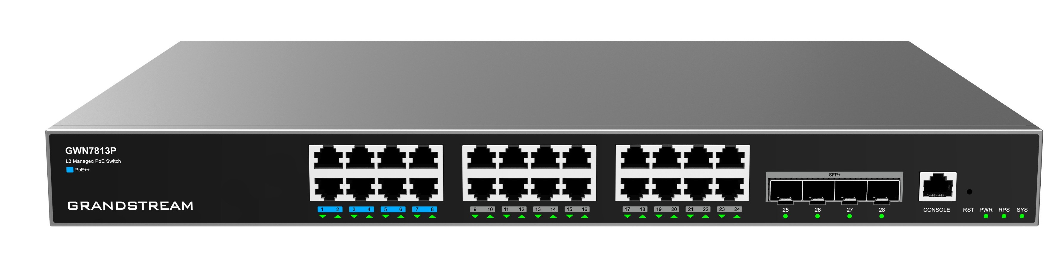 Grandstream GWN7813P Layer 3 Managed Network PoE Switch, 24 portů / 4 SFP+, VLAN, DHCP, Stacking