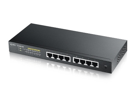 Zyxel GS1900-8HP, 8-port GbE L2 PoE Smart Switch, 802.3at, desktop, fanless, 77 Watt