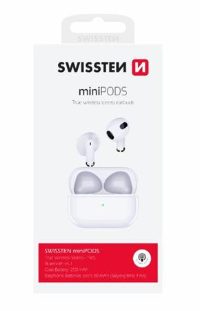 SWISSTEN BLUETOOTH TWS SLUCHÁTKA MINIPODS BÍLÝ