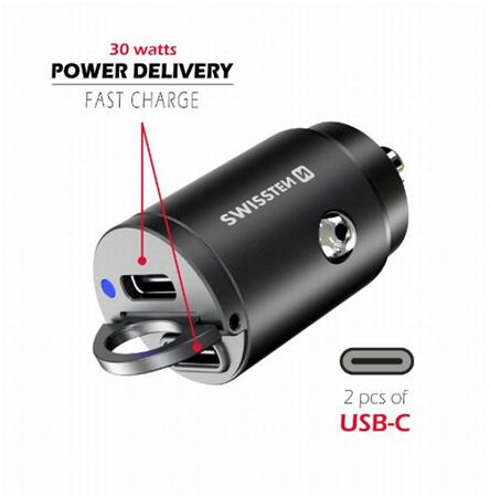 SWISSTEN CL ADAPTÉR POWER DELIVERY 2x USB-C  30W NANO ČERNÝ
