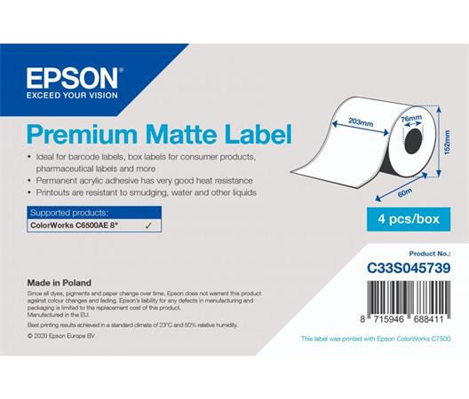 EPSON Premium Matte Label - Continuous Roll: 203mm x 60m