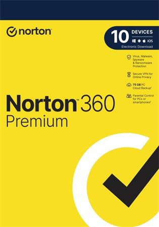 NORTON 360 PREMIUM 75GB +VPN 1 uživatel pro 10 zařízení na 3 roky                            