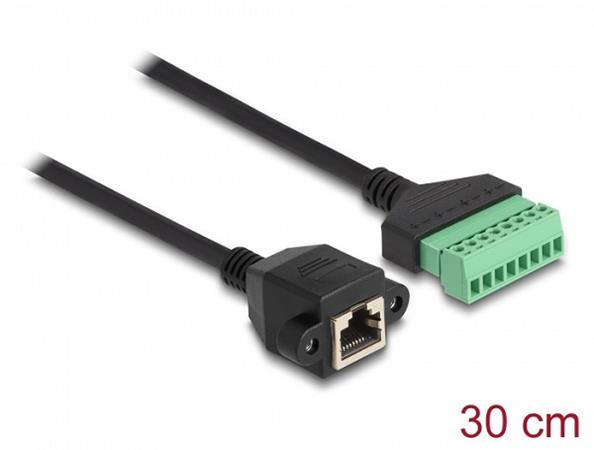 Delock Adaptér ze zásuvky kabelu RJ45 Cat.6 na svorkovnici, pro vestavbu, 30 cm, dvoudílný