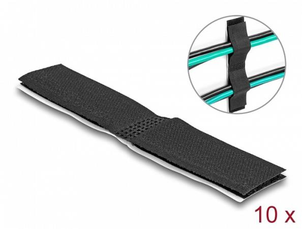 Delock Držák kabelů na suchý zip, samolepící, D 110 mm x Š 20 mm, sada 10 ks, černý