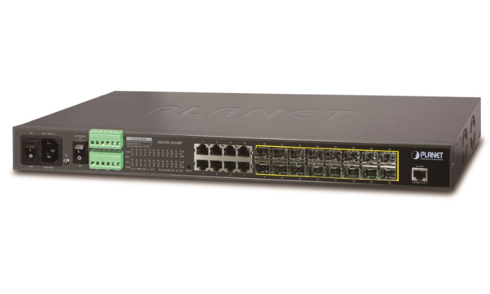 Planet MGSW-24160F Metro L3 switch, 8x 1Gb, 16x1Gb SFP, 36-60VDC, 0~60°C