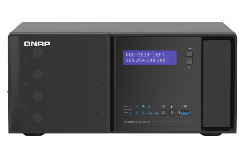 QNAP řízený switch QGD-3014-16PT-8G (16x GbE PoE+, 4core CPU, 4x SATA, 8GB RAM, 2x HDMI, 3x USB)