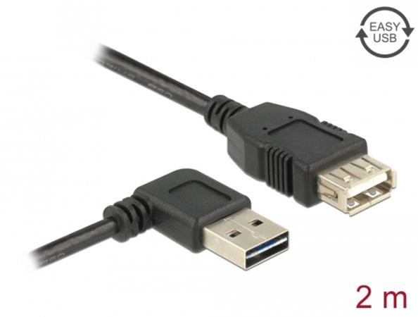 Delock Prodlužovací kabel EASY-USB 2.0 Typ-A samec pravoúhlý levý / pravý > USB 2.0 Typ-A samice 2 m