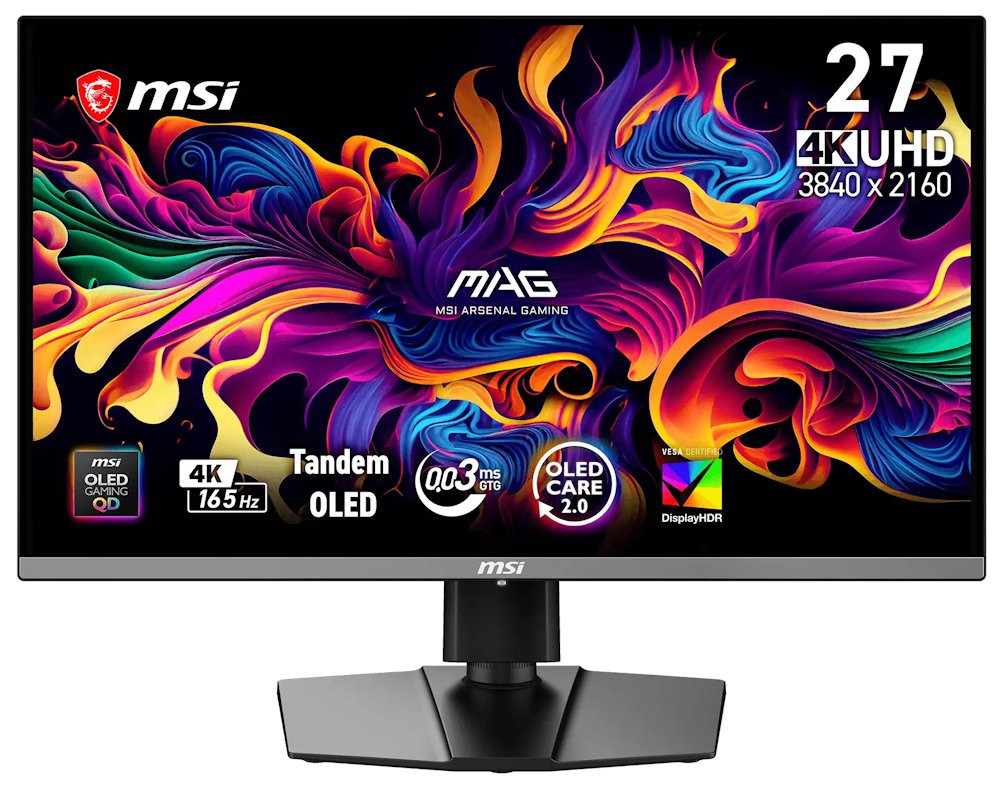 MSI Gaming MAG 272UP QD-OLED E16/ 26,5"/ 3840x2160/ OLED/ 0,03ms/ 165Hz/ 250cd/m2/ 1500000:1/ HDMI/ DP/ VESA/ černý