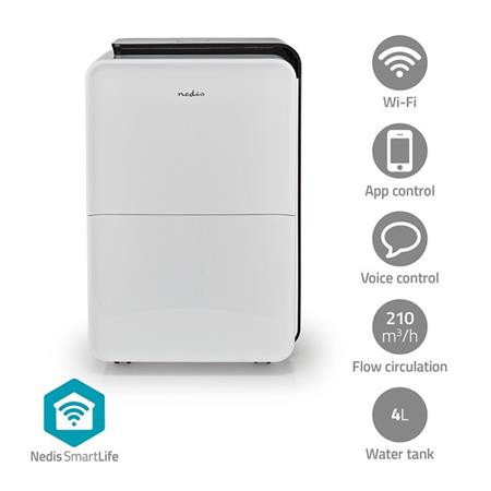 Nedis DEHU30WTW - Odvlhčovač SmartLife| 30 L | Odvlhčování / Průběžné / Sušení prádla / Ventilace |210 m?/h