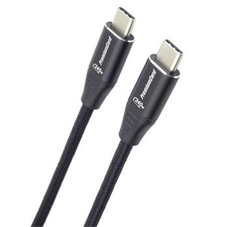 PremiumCord Kabel USB-C M/M, 240W 480Mbps černý bavlněný oplet, 0,5m