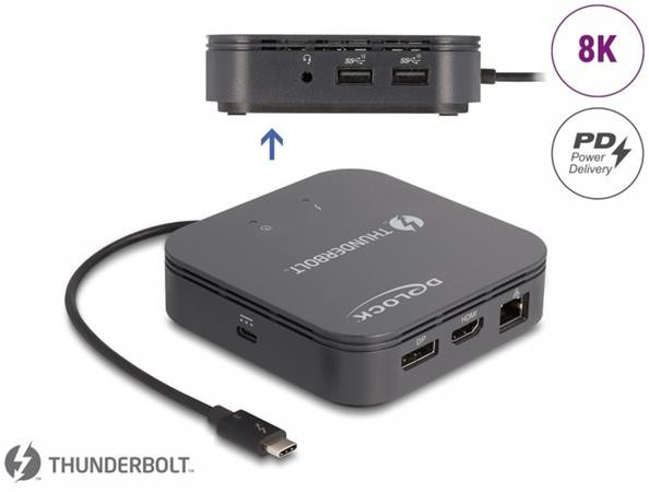 Delock Thunderbolt™ 3 Mini Dokovací stanice 8K - DisplayPort / HDMI / USB / LAN / Audio / PD 3.0