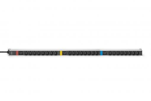 DIGITUS IT BASIC PDU, 3PH, 16A, 24 x C13, 3 x C19 Vertikální, 3m kabel, IEC309 3Ph-16A zástrčka