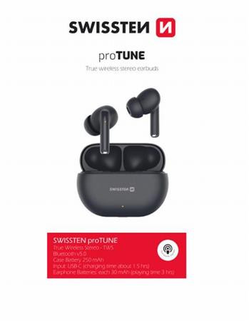 SWISSTEN BLUETOOTH TWS SLUCHÁTKA PRO TUNE ČERNÝ
