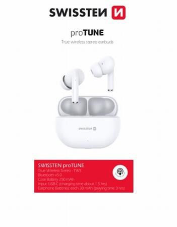SWISSTEN BLUETOOTH TWS SLUCHÁTKA PRO TUNE BÍLÝ