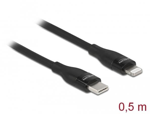 Delock Datový a nabíjecí kabel USB Type-C™ na Lightning™ pro iPhone™, iPad™ a iPod™ černá 0,5 m MFi